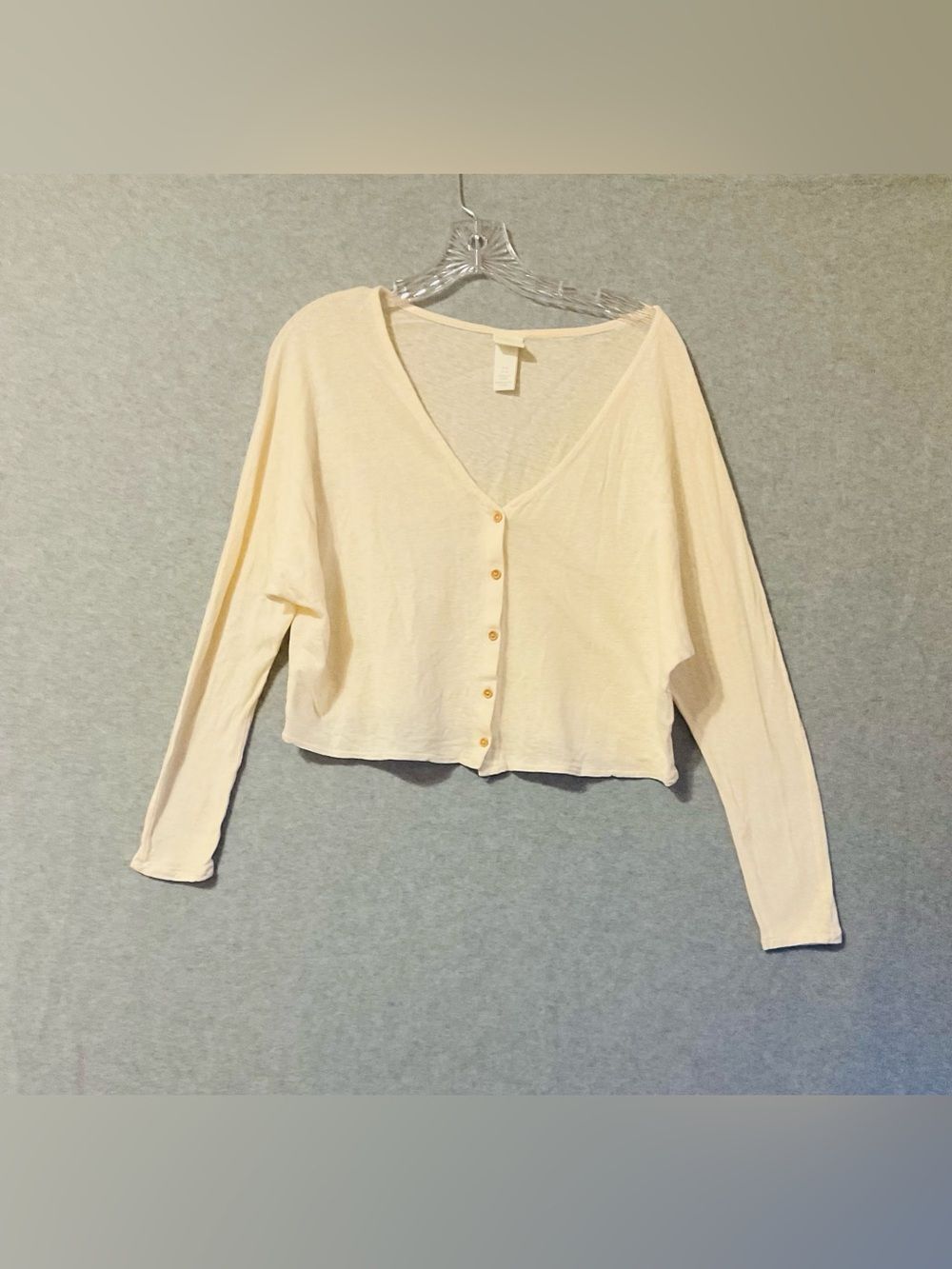 H&M Cream Junior Girl Button-Front Cropped V-Neck Cardigan SZ M